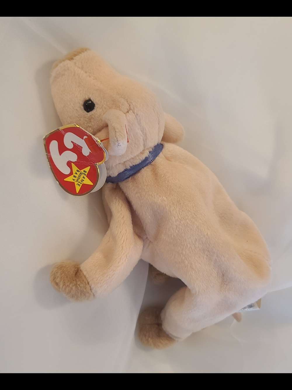 Vintage With Tag Beanie Baby Knuckles Beige Plush Pig Stuffed Blue Bow with Tags